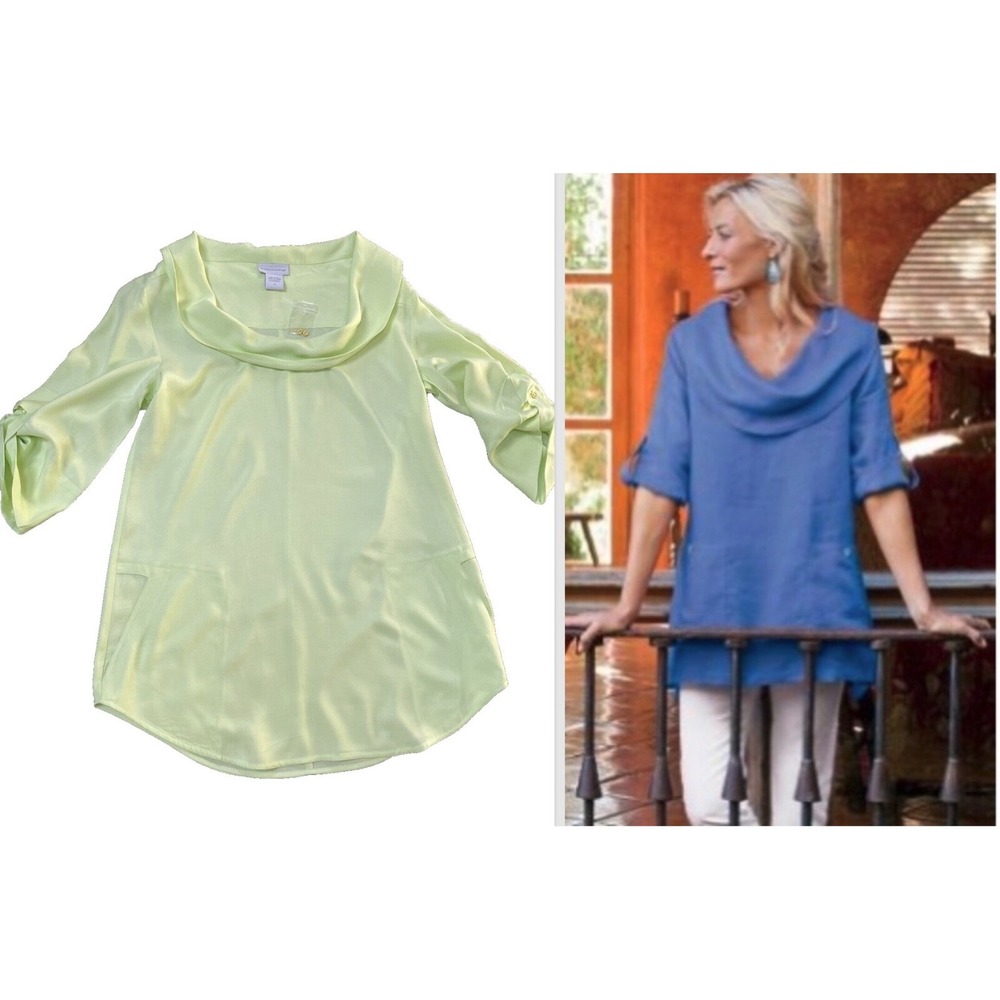NEW~‎ SOFT SURROUNDINGS  Viscose Draped- neck Tunic top~M~in Light Citron Green